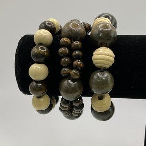 Dark/Blonde Wooden Bead Stretch Bracelets x3